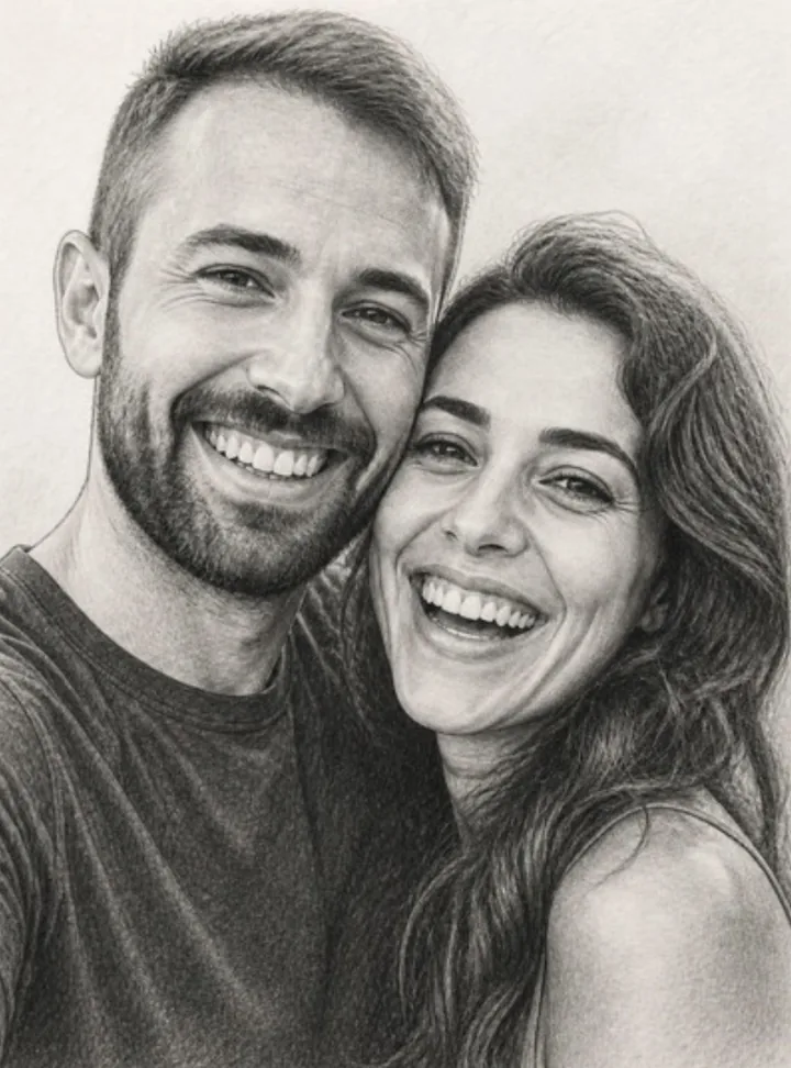 The couple as a pencil sketch