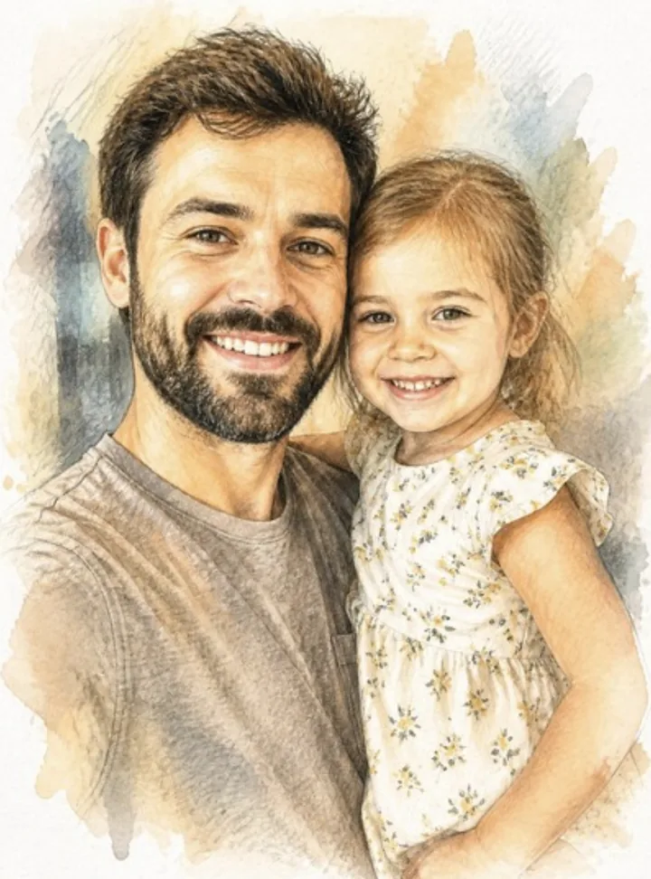 Father and daughter as a color sketch
